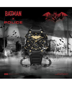 Set Reloj + Pulsera POLICE Crusader Hombre - Edición Limitada BATMAN - Murciélago Dorado e IP Negro | 5 ATM | PEWGQ0089902-SET