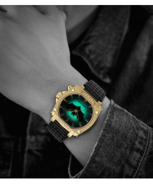 Reloj POLICE Batman Forever Hombre - Edición Limitada - Brazalete de Cuero Negro con Caja Dorada | 5 ATM | PEWGD0022602