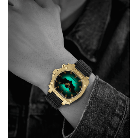 Reloj POLICE Batman Forever Hombre - Edición Limitada - Brazalete de Cuero Negro con Caja Dorada | 5 ATM | PEWGD0022602