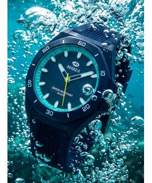 Reloj MAREA Hombre - Brazalete de Silicona Azul Marino y Caja de 43mm - Bisel Color Turquesa | 20 ATM | B35378/2