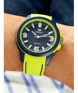 Reloj MAREA Hombre - Brazalete de Silicona Amarillo y Caja de 45mm - Esfera Azul Marino | 10 ATM | B35377/4