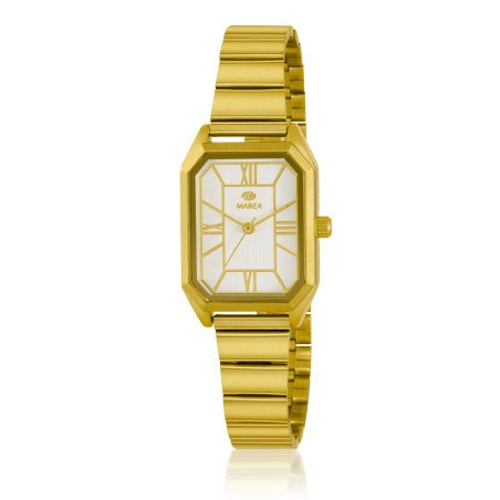 Reloj MAREA Mujer - Brazalete de Acero IP Dorado y Caja Rectangular - Esfera Blanca con Números Romanos | 3 ATM | B41412/4