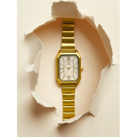 Reloj MAREA Mujer - Brazalete de Acero IP Dorado y Caja Rectangular - Esfera Blanca con Números Romanos | 3 ATM | B41412/4