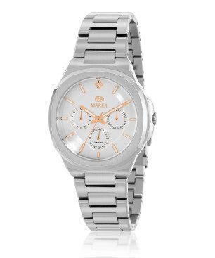 Reloj MAREA Mujer - Cronógrafo Brazalete de Acero - Esfera Blanca / Rose Gold con Punta de Diamante | 10 ATM | B54256/1