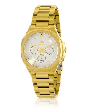 Reloj MAREA Mujer - Cronógrafo Brazalete de Acero IP Dorado - Esfera Blanca con Punta de Diamante | 10 ATM | B54256/3