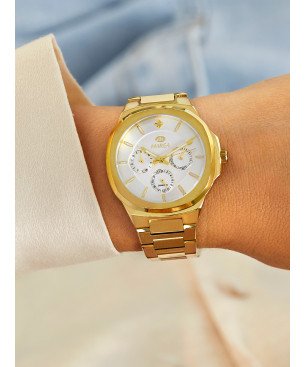 Reloj MAREA Mujer - Cronógrafo Brazalete de Acero IP Dorado - Esfera Blanca con Punta de Diamante | 10 ATM | B54256/3