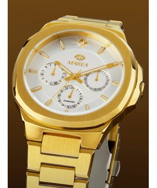 Reloj MAREA Mujer - Cronógrafo Brazalete de Acero IP Dorado - Esfera Blanca con Punta de Diamante | 10 ATM | B54256/3
