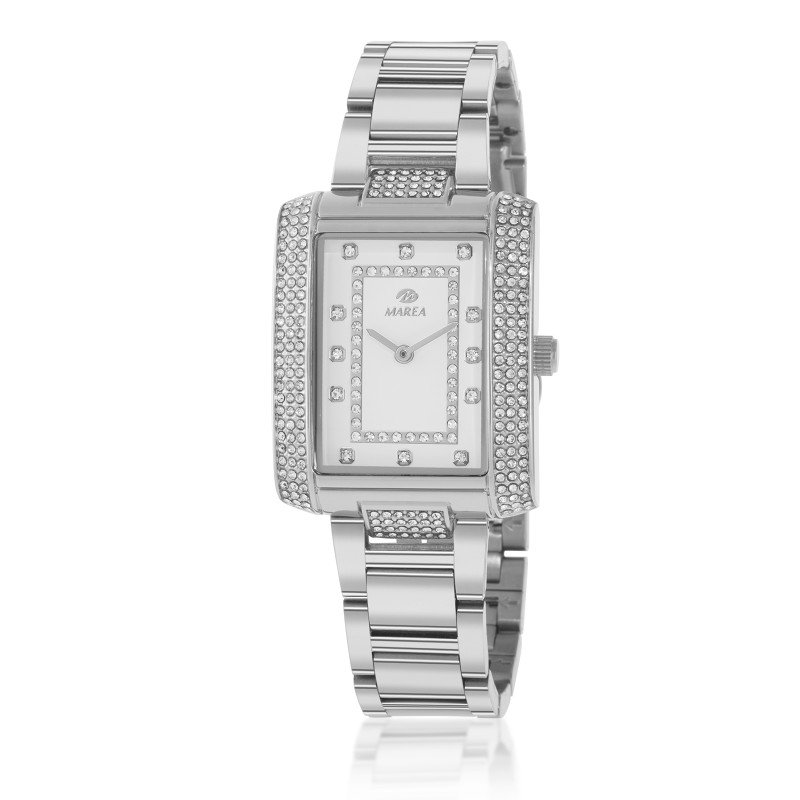 Reloj MAREA Fancy Mujer - Brazalete de Acero y Caja Rectangular con Pedrería - Esfera Blanca con Cristales | 5 ATM | B41451/1 Reloj MAREA Fancy Mujer - Brazalete de Acero y Caja Rectangular con Pedrería - Esfera Blanca con Cristales | 5 ATM | B41451/1