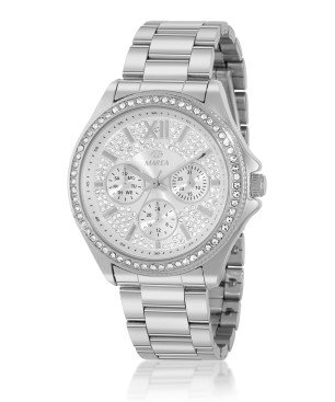 Reloj MAREA Mujer - Cronógrafo Brazalete de Acero - Esfera Plateada con Circonitas Blancas | 5 ATM | B41442/1