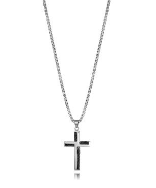 Collar VICEROY Magnum Hombre - Colgante de Cruz Acero Bicolor Plateado e IP Gris | 55+5 cm | 14381C01000