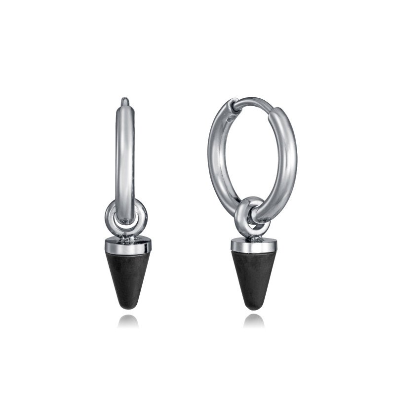 Pendientes VICEROY Beat Hombre - Aros de Acero con Colgante Cono IP Negro | 1,4cm | 14387E01010