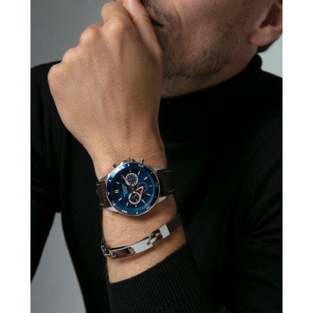 Pulsera VICEROY Magnum Hombre - Placa de Acero y Piel Marrón Oscuro | 21,5 cm | 15170P01011