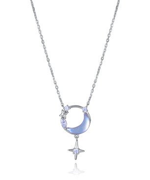 Collar VICEROY Trend Mujer - Plata de Ley con Baño de Rodio - Colgante Luna con Estrellas y Circonitas | 42 +3 cm | 13225C000-30