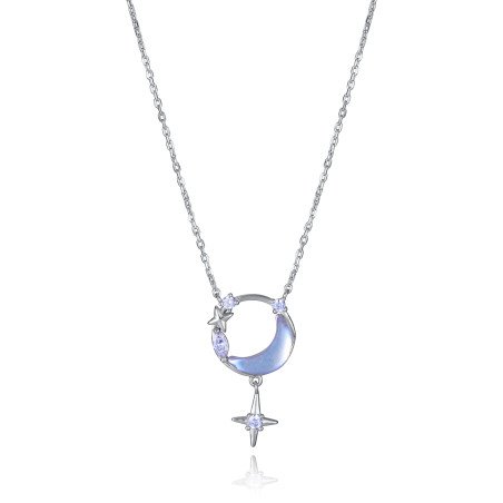 Collar VICEROY Trend Mujer - Plata de Ley con Baño de Rodio - Colgante Luna con Estrellas y Circonitas | 42 +3 cm | 13225C000-30