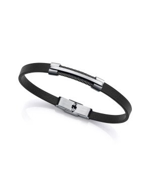 Pulsera VICEROY Magnum Hombre - Piel Color Negro con Detalle Placa Central de Acero | 21,5 cm | 75402P01010