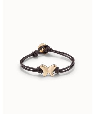 Pulsera UNOde50 Free Mujer - Tiras de Cuero con Detalle Mariposa y Cierre de Acero Baño en Oro 18k | 15-17cm | PUL2389MARORO0M