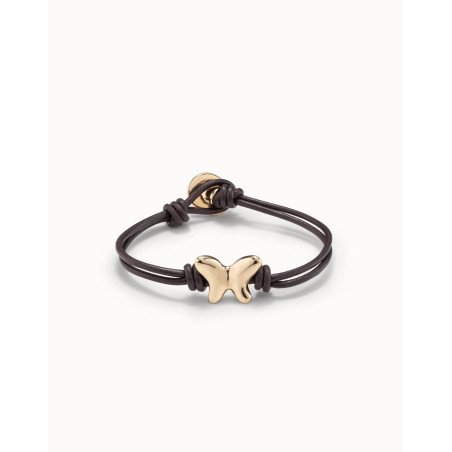 Pulsera UNOde50 Free Mujer - Tiras de Cuero con Detalle Mariposa y Cierre de Acero Baño en Oro 18k | 15-17cm | PUL2389MARORO0M