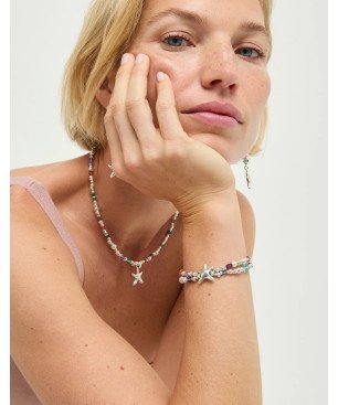 Pulsera UNOde50 Prisma Mujer - Elástica con Cristales y Cuentas de Acero Baño en Plata - Detalle Estrella | PUL2658MCLMTL0M