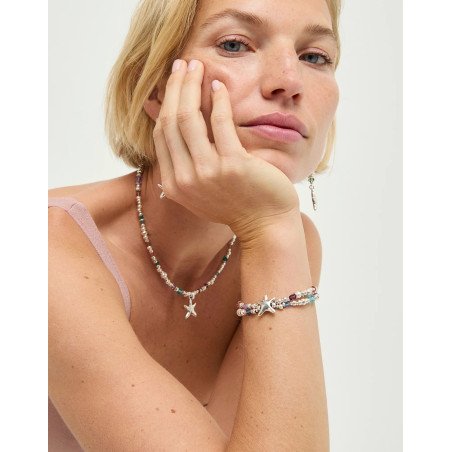 Pulsera UNOde50 Prisma Mujer - Elástica con Cristales y Cuentas de Acero Baño en Plata - Detalle Estrella | PUL2658MCLMTL0M