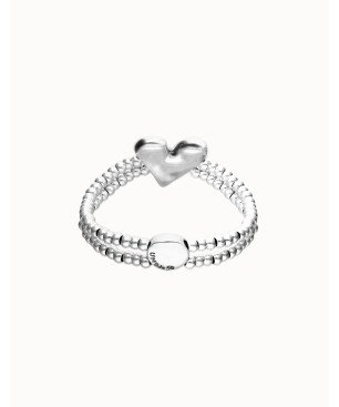Pulsera UNOde50 Pálpito Mujer - Elástica Doble de Acero Bañada en Plata - Cuentas y Detalle Corazón | TALLA M | PUL2637MTL0000M