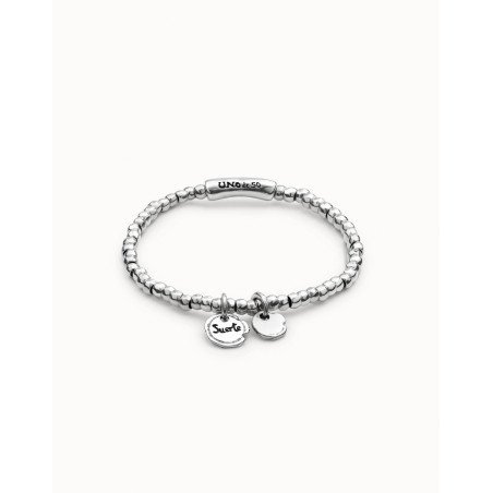 Pulsera UNOde50 Suerte Mujer - Elástica Cuentas de Acero Baño en Plata de Ley - Charms Integrados | TALLA L | PUL1597MTL0000L