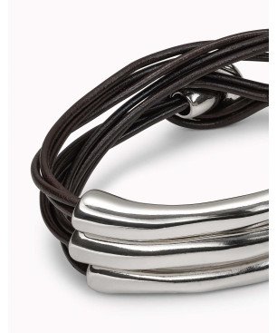 Pulsera UNOde50 Clásicos Cuero Unisex - Acero Bañado en Plata de Ley con Tiras de Cuero Marrón | TALLA M | PUL0856MARMTL0M