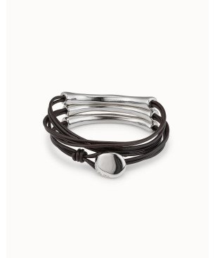 Pulsera UNOde50 Clásicos Cuero Unisex - Acero Bañado en Plata de Ley con Tiras de Cuero Marrón | TALLA M | PUL0856MARMTL0M