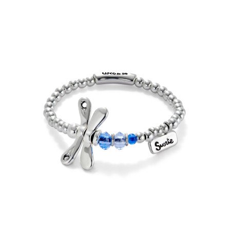 Pulsera UNOde50 Ser Rebelde Mujer - Bolas y Libélula Acero Baño en Plata de Ley - Cristales azules | TALLA L | PUL2475AZUMTL0L