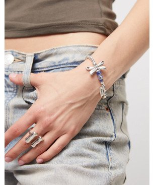 Pulsera UNOde50 Ser Rebelde Mujer - Bolas y Libélula Acero Baño en Plata de Ley - Cristales azules | TALLA L | PUL2475AZUMTL0L