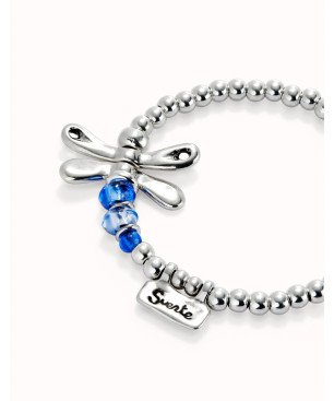 Pulsera UNOde50 Ser Rebelde Mujer - Bolas y Libélula Acero Baño en Plata de Ley - Cristales azules | TALLA L | PUL2475AZUMTL0L