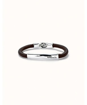 Pulsera UNOde50 Ser Natural Hombre - Cuero con Cierre y Pieza Tubular de Acero Bañada en Plata | TALLA XL | PUL2462MARMTLXL