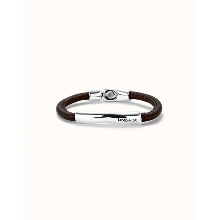 Pulsera UNOde50 Ser Natural Hombre - Cuero con Cierre y Pieza Tubular de Acero Bañada en Plata | TALLA XL | PUL2462MARMTLXL