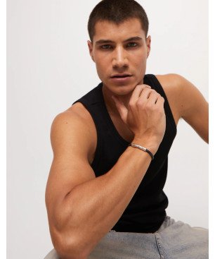 Pulsera UNOde50 Ser Natural Hombre - Cuero con Cierre y Pieza Tubular de Acero Bañada en Plata | TALLA XL | PUL2462MARMTLXL