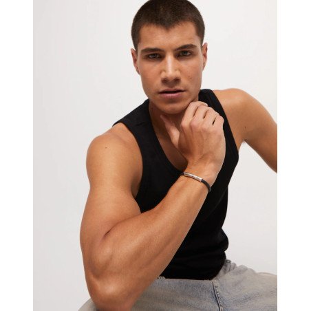 Pulsera UNOde50 Ser Natural Hombre - Cuero con Cierre y Pieza Tubular de Acero Bañada en Plata | TALLA XL | PUL2462MARMTLXL