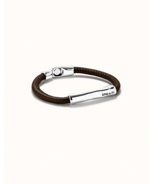 Pulsera UNOde50 Ser Natural Hombre -  Cuero con Cierre y Pieza Tubular de Acero Bañada en Plata | TALLA XL | PUL2462MARMTLXL