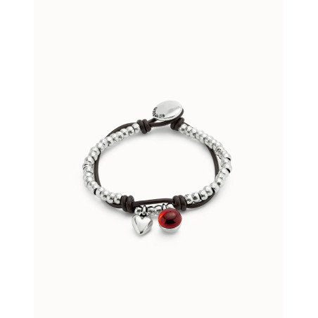 Pulsera UNOde50 Ser Facinante Mujer - Cuero y Bolas Acero Bañadas en Plata de Ley - Cristal Rojo | TALLA L | PUL2527ROJMTL0L