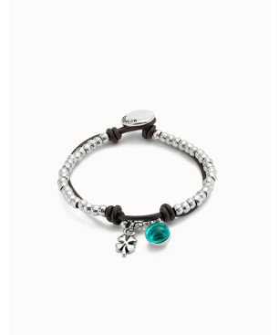 Pulsera UNOde50 Ser Facinante Mujer - Cuero y Bolas Acero Bañadas en Plata de Ley - Cristal Verde | TALLA L | PUL2529VRDMTL0L
