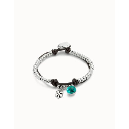 Pulsera UNOde50 Ser Facinante Mujer - Cuero y Bolas Acero Bañadas en Plata de Ley - Cristal Verde | TALLA L | PUL2529VRDMTL0L