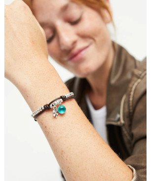 Pulsera UNOde50 Ser Facinante Mujer - Cuero y Bolas Acero Bañadas en Plata de Ley - Cristal Verde | TALLA L | PUL2529VRDMTL0L