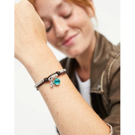Pulsera UNOde50 Ser Facinante Mujer - Cuero y Bolas Acero Bañadas en Plata de Ley - Cristal Verde | TALLA L | PUL2529VRDMTL0L