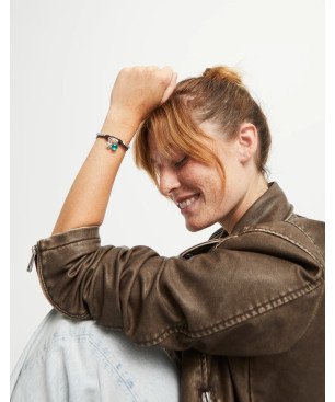 Pulsera UNOde50 Ser Facinante Mujer - Cuero y Bolas Acero Bañadas en Plata de Ley - Cristal Verde | TALLA L | PUL2529VRDMTL0L