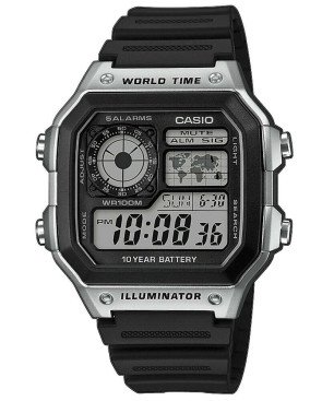 Reloj CASIO AE-1200WH-1CVEF Hombre Digital Negro con Hora Mundial, Mapa Mundial, 10 BAR y Batería de 10 Años