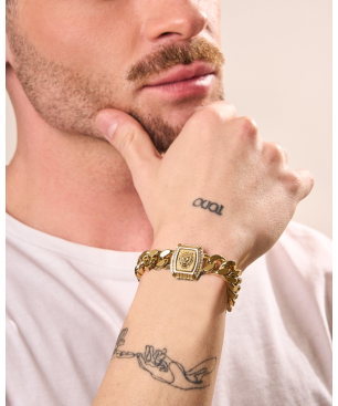 Pulsera GUESS Lion King JUMB05005JWYGS Hombre Acero Dorado con Cristales y Cabeza de León