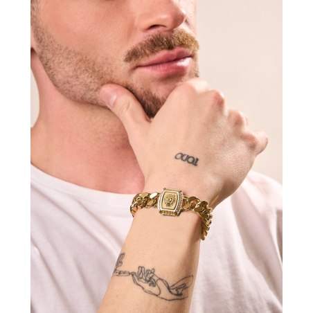 Pulsera GUESS Lion King JUMB05005JWYGS Hombre Acero Dorado con Cristales y Cabeza de León