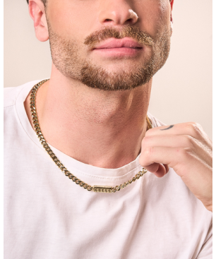 Collar GUESS Lion King JUMN05014JWYGT-U Hombre Acero Dorado con Placa Logo GUESS