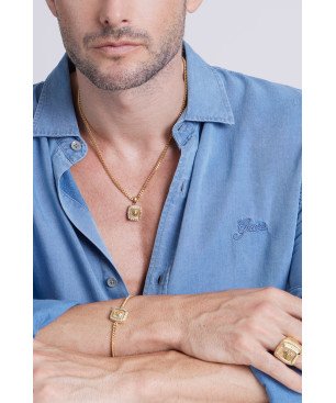 Collar GUESS Lion King JUMN05008JWYGT-U Hombre Acero Dorado con Cristales Baguette y Cabeza de León