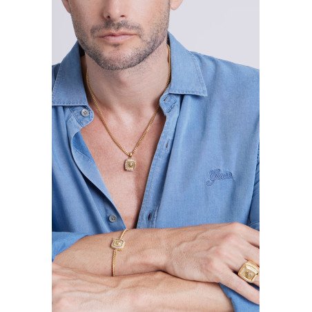 Collar GUESS Lion King JUMN05008JWYGT-U Hombre Acero Dorado con Cristales Baguette y Cabeza de León