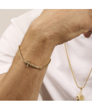 Pulsera GUESS Rebel Knight JUMB05078JWYGS Hombre Acero Dorado con Cristales y Daga