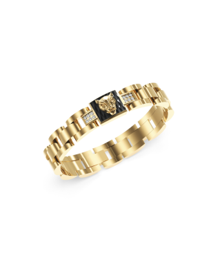 Pulsera GUESS Panther JUMB06087JWYGT-U Hombre Acero Dorado con Placa Negra, Cristales y Pantera