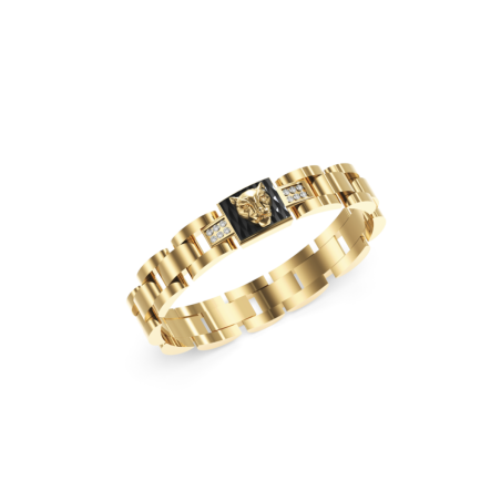 Pulsera GUESS Panther JUMB06087JWYGT-U Hombre Acero Dorado con Placa Negra, Cristales y Pantera